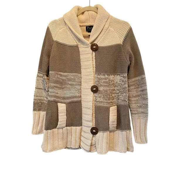 PURE HANDKNIT Button Front Knit Sweater Jacket M/L - Picture 1 of 10